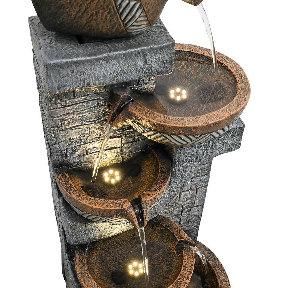 42.5 In. Resin Outdoor Fountain, 5 Urns Wall Textured Indoor Outdoor Freestanding Waterfall Fountains with Lights