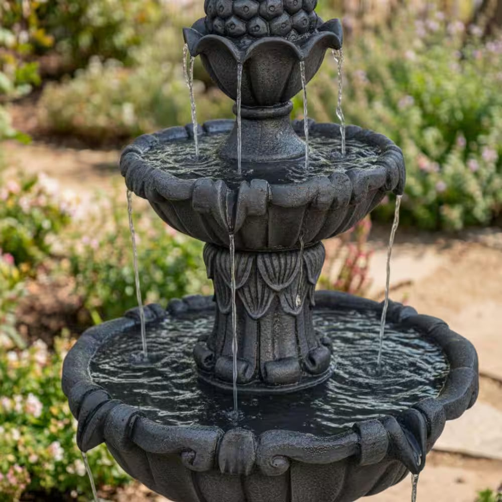 58.3 In.Large 3-Tier Outdoor Electric Water Fountain W/ Pump, Resin Classic Leaf Design Bird Bath Ideal for Garden Decor