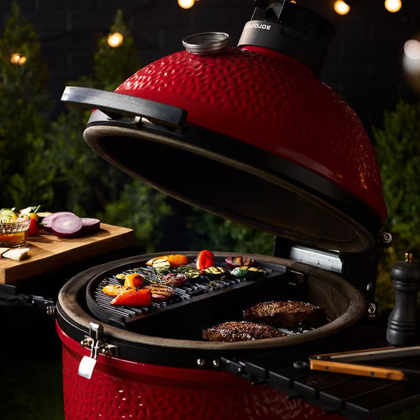 Classic Joe II 18 In. Charcoal Grill in Red with Cart, Side Shelves, Grate Gripper, and Ash Tool