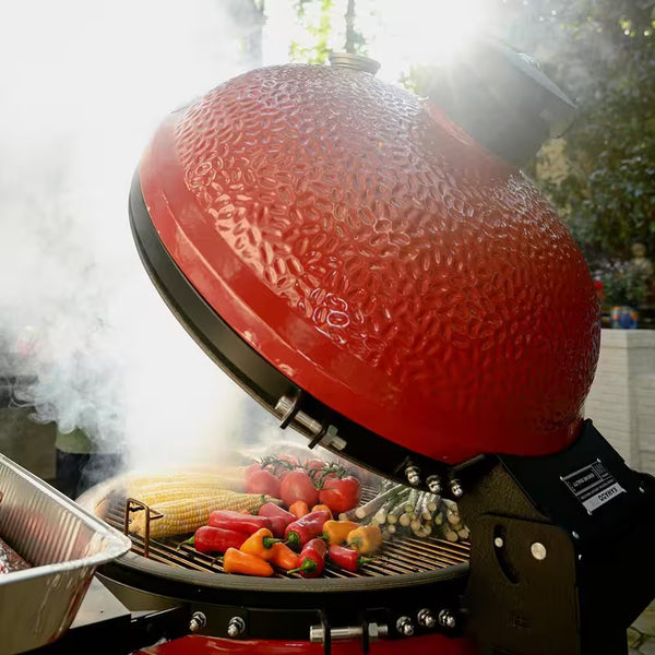 Big Joe II 24 In. Charcoal Grill in Red with Cart, Side Shelves, Grate Gripper, and Ash Tool