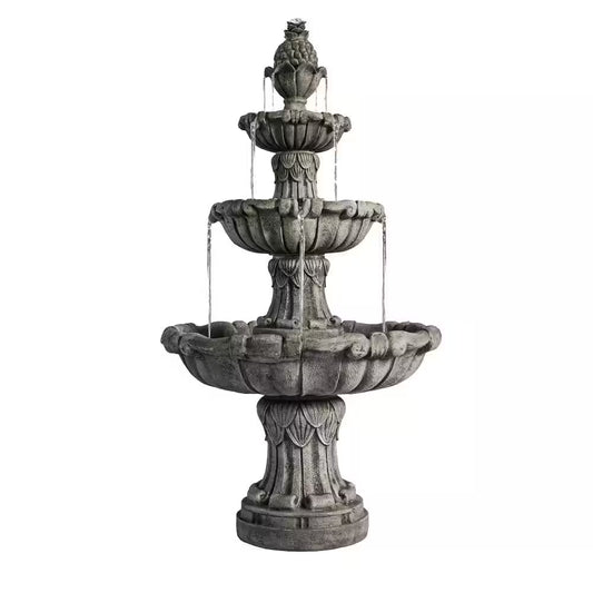 58.3 In.Large 3-Tier Outdoor Electric Water Fountain W/ Pump, Resin Classic Leaf Design Bird Bath Ideal for Garden Decor