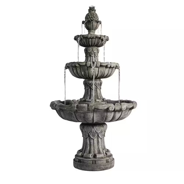 58.3 In.Large 3-Tier Outdoor Electric Water Fountain W/ Pump, Resin Classic Leaf Design Bird Bath Ideal for Garden Decor