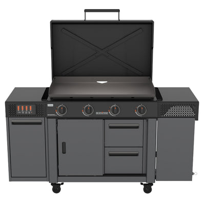 36" Culinary Deluxe Omnivore Griddle with Extended Side Table 4 -Burner Liquid Propane Flat Top Grill