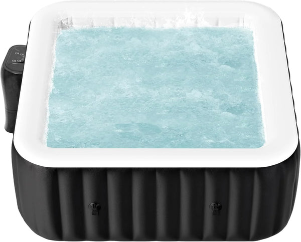 185 Gallon Inflatable Hot Tub 4 Person Square with Control Panel, Portable Outdoor Airjet Hot Tub Spa with 110 Bubble Jets, Filter, Insulated Tub Cover and Floor Protector, Temperature up to 104°F