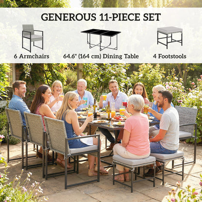Light Grey Wicker 11-Piece Patio Dining Set, Seats 10
