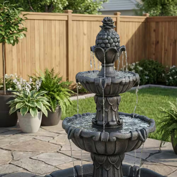 58.3 In.Large 3-Tier Outdoor Electric Water Fountain W/ Pump, Resin Classic Leaf Design Bird Bath Ideal for Garden Decor