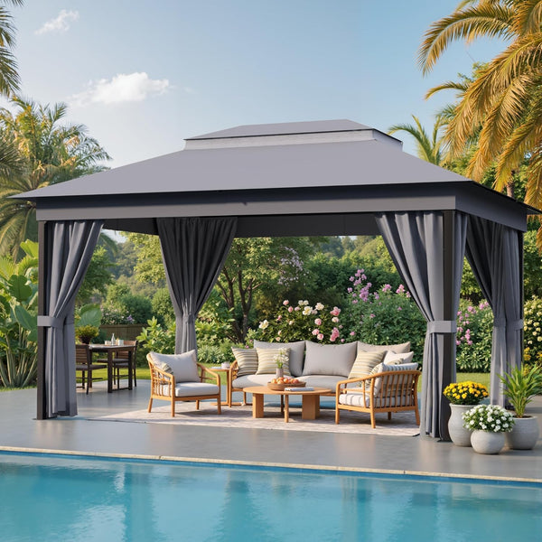 Outdoor 10'X 13' Gazebo,Large Soft Top Deck Gazebo